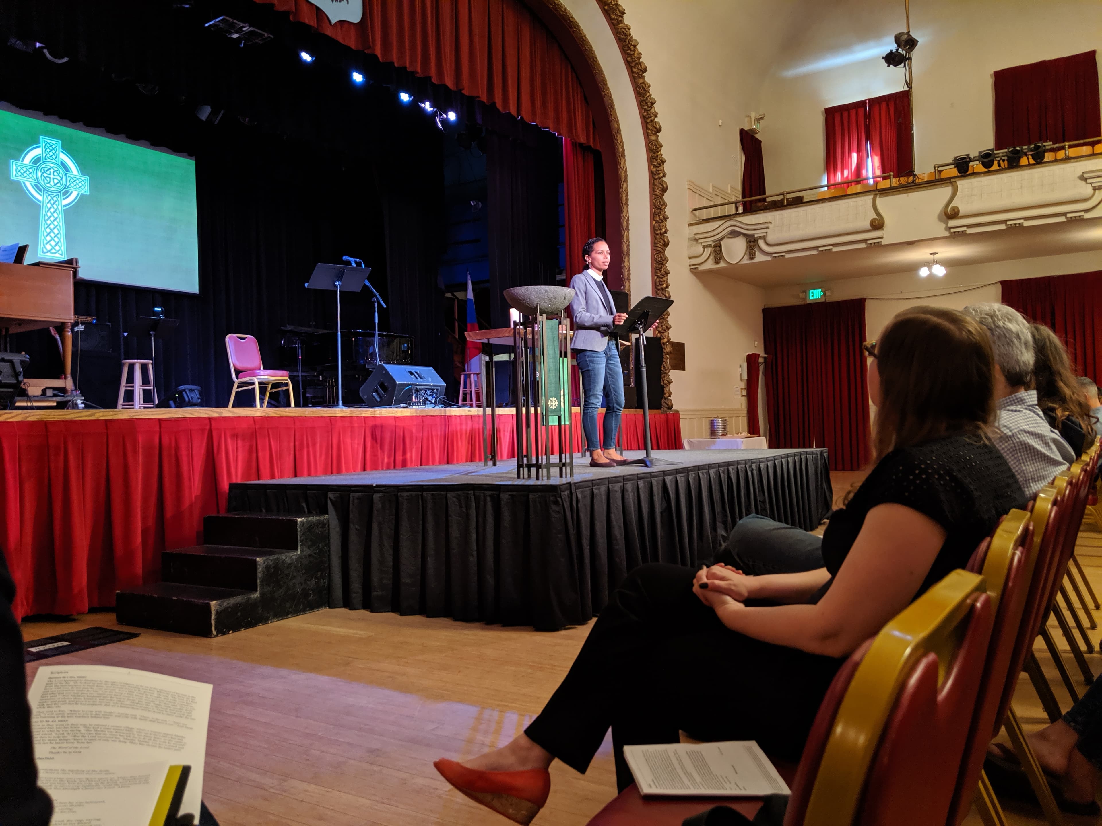 Rev. Sally Steele preaching at City Church San Francisco, engaging the congregation with prophetic truth and pastoral warmth